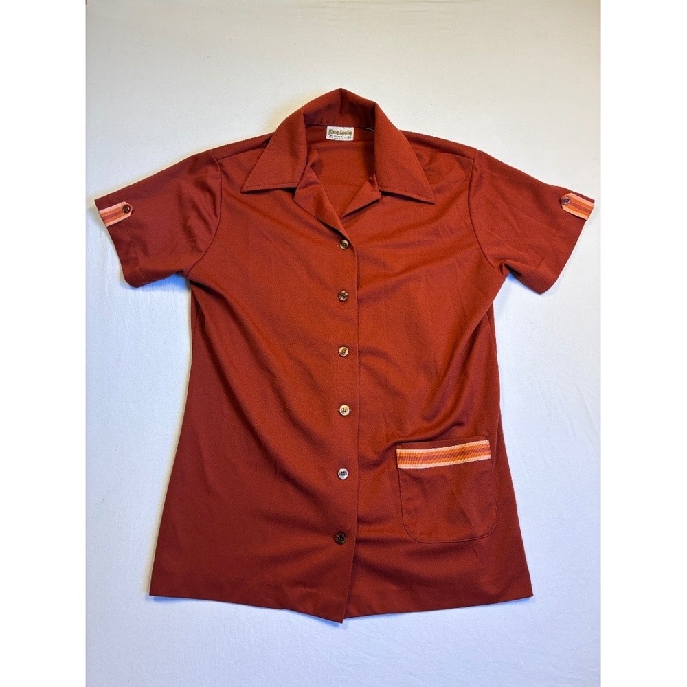 Vintage King Louie Men's Bowling Shirt Orange Polyester Size 34